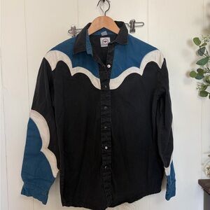 Vtg 80s Pearl Snap Button Color Block Yoke Western Men’s Medium Shirt Ranchwear